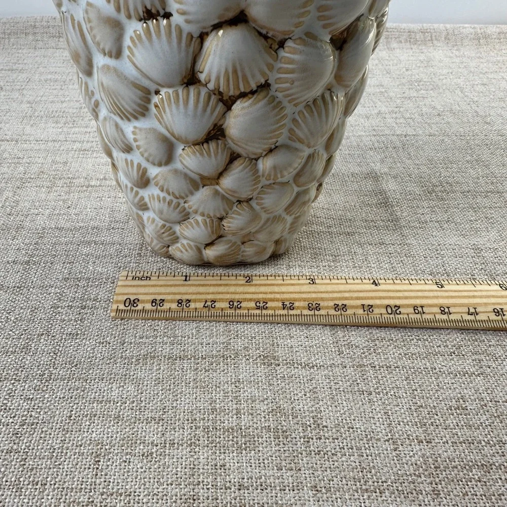 Sculptural Ceramic Scallop Shell Vase | Textured Seashell Bottle Vase